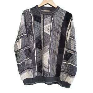 Le Tigre Vintage 1980s Cosby Crew Neck Men's Sweater XL Black White Grey